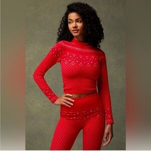 Fabletics Red Poinsettia Patterned Knit Top